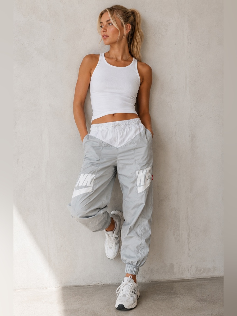 Nike | Gray Joggers with White Logo Panels NWOT
